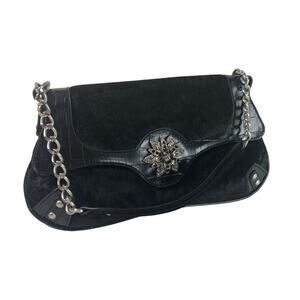 Kate Landry Evening Clutch Purse Fold Over Baguette Black Handbag Soft